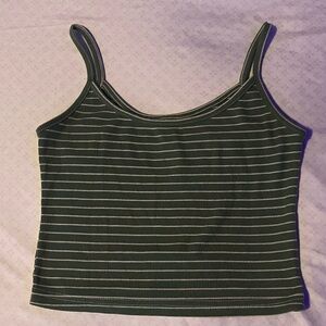 Green and White Striped Crop Tank Top